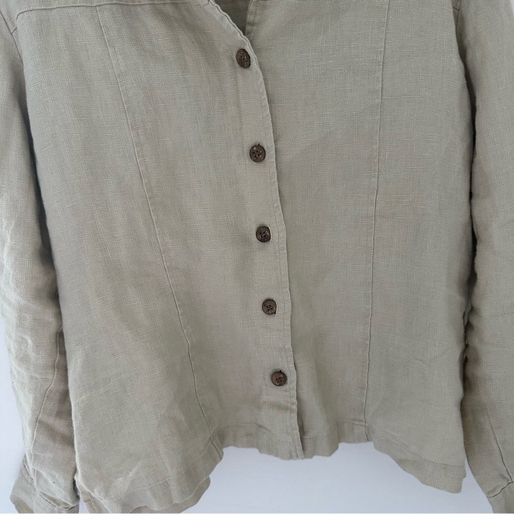 JH Collectibles Neutral Beige Linen Button-Front Shirt - Picture 7 of 10